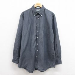 XL★古着 エルエルビーン LLBEAN 長袖 ブランド シャツ メンズ 90年代 90s ロング丈 ボタンダウン USA製 グレー他 ストライプ 25sep05 中古 トップス