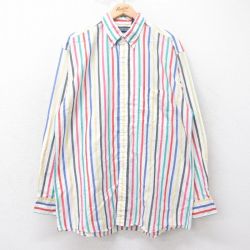 XL★古着 ランズエンド 長袖 ブランド シャツ メンズ 00年代 00s ロング丈 ボタンダウン 白他 ホワイト ストライプ 25sep10 中古 トップス