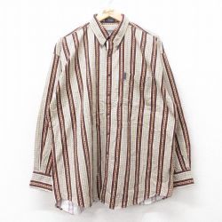 XL★古着 ラルフローレン Ralph Lauren チャップス 長袖 ブランド シャツ メンズ 80年代 80s 大きいサイズ コットン ボタンダウン ベージュ系他 カーキ ストライプ 【spe】 25sep10 中古 トップス