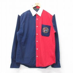 L★古着 トミーヒルフィガー TOMMY HILFIGER 長袖 ブランド シャツ メンズ ワンポイントロゴ マルチカラー コットン ボタンダウン 紺他 ネイビー 25sep11 中古 トップス