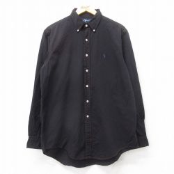 XL★古着 ラルフローレン Ralph Lauren 長袖 ブランド シャツ メンズ 90年代 90s ワンポイントロゴ 大きいサイズ コットン ボタンダウン 黒 ブラック 25sep11 中古 トップス