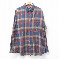 XL★古着 ランズエンド 長袖 ブランド シャツ メンズ 00年代 00s 大きいサイズ ロング丈 コットン ボタンダウン 紺他 ネイビー チェック 25sep11 中古 トップス