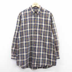 XL★古着 アバクロンビー Abercrombie&fitch 長袖 ブランド シャツ メンズ 90年代 90s BIG SHIRT ロング丈 コットン ボタンダウン 紺他 ネイビー チェック 25sep16 中古 トップス