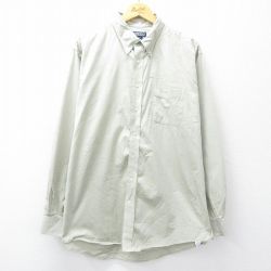 XL★古着 ランズエンド 長袖 ブランド シャツ メンズ 00年代 00s 大きいサイズ ロング丈 コットン ボタンダウン 緑系 グリーン 25sep18 中古 トップス