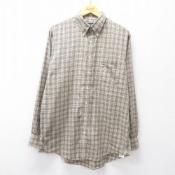 XL★古着 ランズエンド 長袖 ブランド シャツ メンズ 00年代 00s ロング丈 コットン ボタンダウン ベージュ他 カーキ チェック 25oct03 中古 トップス