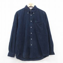 XL★古着 トミーヒルフィガー TOMMY HILFIGER 長袖 ブランド シャツ メンズ 90年代 90s コーデュロイ コットン ボタンダウン 紺 ネイビー 25oct07 中古 トップス