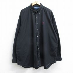 XL★古着 ラルフローレン Ralph Lauren 長袖 ブランド シャツ メンズ 90年代 90s ワンポイントロゴ BLAKE 大きいサイズ ロング丈 コットン ボタンダウン 黒 ブラック 25oct14 中古 トップス