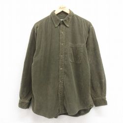XL★古着 エディーバウアー 長袖 ブランド シャツ メンズ 00年代 00s コーデュロイ コットン ボタンダウン 緑 グリーン 25oct23 中古 トップス