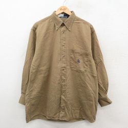 XL★古着 ノーティカ NAUTICA 長袖 ブランド シャツ メンズ 90年代 90s ワンポイントロゴ 大きいサイズ ロング丈 コットン ボタンダウン 濃ベージュ カーキ 25oct23 中古 トップス