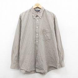 XL★古着 ノーティカ NAUTICA 長袖 ブランド シャツ メンズ 90年代 90s ワンポイントロゴ 大きいサイズ ロング丈 コットン ボタンダウン ベージュ系他 カーキ チェック 25oct31 中古 トップス