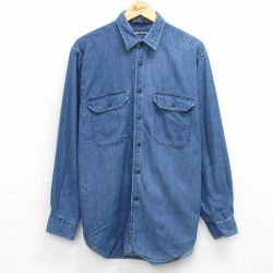 L★古着 ノーティカ NAUTICA 長袖 ブランド シャツ メンズ 90年代 90s ロング丈 コットン 紺 ネイビー デニム 25nov04 中古 トップス
