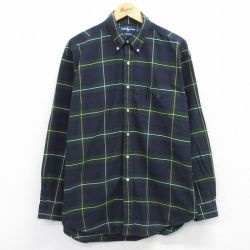XL★古着 ラルフローレン Ralph Lauren 長袖 ブランド シャツ メンズ 90年代 90s ワンポイントロゴ ビッグシャツ 大きいサイズ コットン ボタンダウン 緑他 グリーン タータン チェック ブラックウォッチ 【spe】 25nov04 中古 トップス
