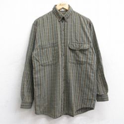 L★古着 コロンビア COLUMBIA 長袖 ブランド シャツ メンズ 90年代 90s コットン ボタンダウン 濃緑他 グリーン チェック 25nov05 中古 トップス