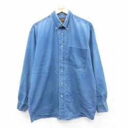 L★古着 エディーバウアー 長袖 ブランド シャツ メンズ 90年代 90s コットン ボタンダウン 紺【spe】 25nov11