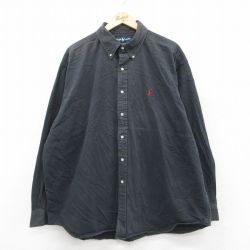 XL★古着 ラルフローレン 長袖 ブランド シャツ メンズ 90年代 90s ワンポイントロゴ BLAIRE 大きいサイズ ロング丈 コットン ボタンダウン 黒 25nov11