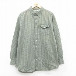 XL★古着 エルエルビーン 長袖 ブランド シャツ メンズ 90年代 90s 大きいサイズ ロング丈 コットン ボタンダウン 緑他 チェック 25nov11