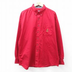 XL★古着 ラルフローレン チャップス 長袖 ブランド シャツ メンズ 90年代 90s ワンポイントロゴ 大きいサイズ コットン ボタンダウン 赤 25nov14