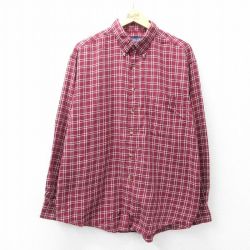 XL★古着 ランズエンド 長袖 ブランド シャツ メンズ 00年代 00s 大きいサイズ コットン ボタンダウン エンジ系他 チェック 25nov14