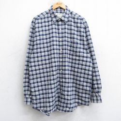 XL★古着 エディーバウアー 長袖 ブランド シャツ メンズ 00年代 00s 大きいサイズ ロング丈 コットン 紺他 チェック 25nov15