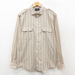 L★古着 リーバイス Levis 長袖 ブランド シャツ メンズ 90年代 90s ベージュ他 ストライプ 25nov17