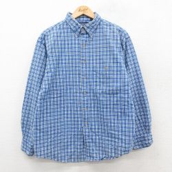 L★古着 ランズエンド 長袖 ブランド シャツ メンズ 90年代 90s コットン ボタンダウン 青他 チェック 25nov17