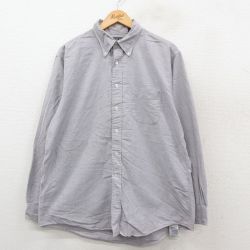 XL★古着 ランズエンド 長袖 ブランド シャツ メンズ 00年代 00s コットン ボタンダウン 紺系 25nov17