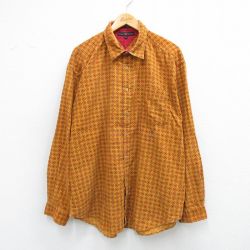XL★古着 トミーヒルフィガー 長袖 ブランド シャツ メンズ 総柄 コーデュロイ 大きいサイズ ロング丈 コットン 黄系他 25nov18