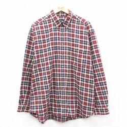 XL★古着 エディーバウアー 長袖 ブランド シャツ メンズ 00年代 00s 大きいサイズ ロング丈 コットン ボタンダウン エンジ他 チェック 25nov18