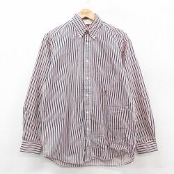 L★古着 トミーヒルフィガー 長袖 ブランド シャツ メンズ 90年代 90s ワンポイントロゴ コットン ボタンダウン 紺他 ストライプ 25nov18