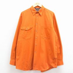 XL★古着 ノーティカ 長袖 ブランド シャツ メンズ 90年代 90s ワンポイントロゴ 大きいサイズ ロング丈 コットン オレンジ 25nov19
