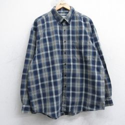 XL★古着 エディーバウアー 長袖 ブランド シャツ メンズ 00年代 00s 大きいサイズ コットン ボタンダウン 紺他 チェック 25nov19