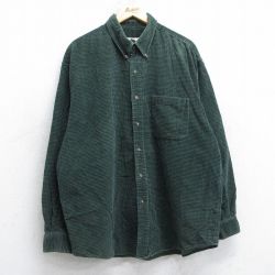 XL★古着 エディーバウアー 長袖 ブランド シャツ メンズ 00年代 00s コーデュロイ 大きいサイズ ロング丈 コットン ボタンダウン 緑他 チェック 25nov19