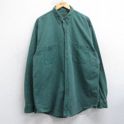 XL★古着 エディーバウアー 長袖 ブランド シャツ メンズ 90年代 90s ロング丈 コットン ボタンダウン 緑 25nov19