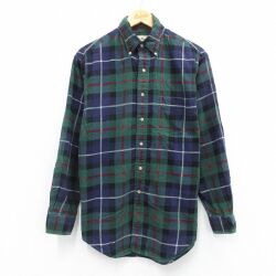 M★古着 エルエルビーン 長袖 ブランド シャツ メンズ 80年代 80s コーデュロイ コットン ボタンダウン 緑他 チェック 25nov27