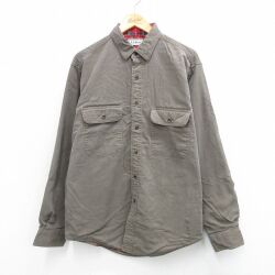 L★古着 エルエルビーン 長袖 ブランド シャツ メンズ 90年代 90s コットン カナダ製 濃いベージュ系 内側フランネル【spe】 25nov27