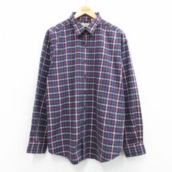 XL★古着 エルエルビーン 長袖 ブランド シャツ メンズ 80年代 80s 大きいサイズ 紺他 チェック 25nov27