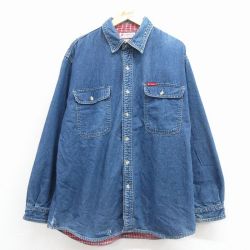 XL★古着 コロンビア 長袖 ブランド シャツ メンズ 00年代 00s コットン 紺 デニム 25dec08