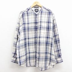 XL★古着 ドッカーズ 長袖 ブランド シャツ メンズ 90年代 90s 大きいサイズ リネン ノーカラー 白他 チェック 25dec08