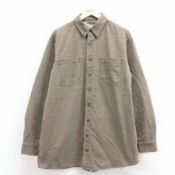 XL★古着 エルエルビーン 長袖 ブランド シャツ メンズ 00年代 00s ダック地 大きいサイズ コットン ベージュ 内側フランネル【spe】 25dec08