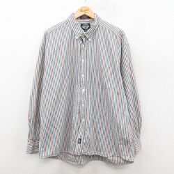 XL★古着 ドッカーズ 長袖 ブランド シャツ メンズ 90年代 90s 大きいサイズ コットン ボタンダウン 白他 ストライプ 25dec09