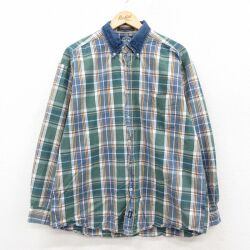 XL★古着 ドッカーズ  長袖 ブランド シャツ メンズ 90年代 90s 襟付き コットン ボタンダウン 緑他 チェック【spe】 25dec09