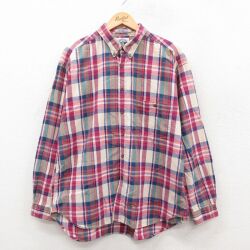 XL★古着 ドッカーズ 長袖 ブランド シャツ メンズ 90年代 90s ワンポイントロゴ コットン ボタンダウン 薄ベージュ他 チェック 25dec09