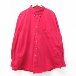 XL★古着 ラルフローレン チャップス 長袖 ブランド シャツ メンズ 90年代 90s ワンポイントロゴ 大きいサイズ ロング丈 コットン ボタンダウン 赤 25dec17