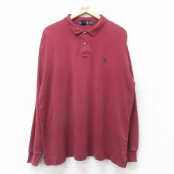 XL★古着 ノーティカ 長袖 ブランド ポロ シャツ メンズ 90年代 90s ワンポイントロゴ コットン USA製 エンジ 25dec17