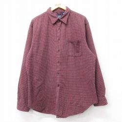 XL★古着 ギャップ GAP 長袖 ブランド シャツ メンズ 00年代 00s 大きいサイズ ロング丈 コットン エンジ他 チェック 25dec17