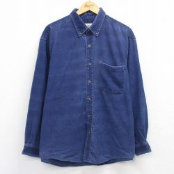 XL★古着 エディーバウアー 長袖 ブランド シャツ メンズ 00年代 00s コーデュロイ コットン ボタンダウン 紺 25dec20