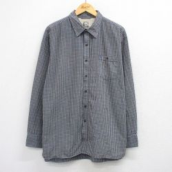 XL★古着 ティンバーランド 長袖 ブランド シャツ メンズ ワンポイントロゴ 大きいサイズ コットン 薄紺 チェック 25dec20