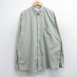 XL★古着 エディーバウアー 長袖 ブランド シャツ メンズ 00年代 00s 大きいサイズ ロング丈 コットン ボタンダウン 濃緑系他 ストライプ 26jan19
