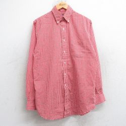 M★古着 ランズエンド 長袖 ブランド シャツ メンズ 00年代 00s ボタンダウン 赤他 ギンガム チェック 26jan19