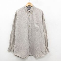 XL★古着 ノーティカ 長袖 ブランド シャツ メンズ 90年代 90s 大きいサイズ ロング丈 リネン ボタンダウン ベージュ他 チェック 26feb09
